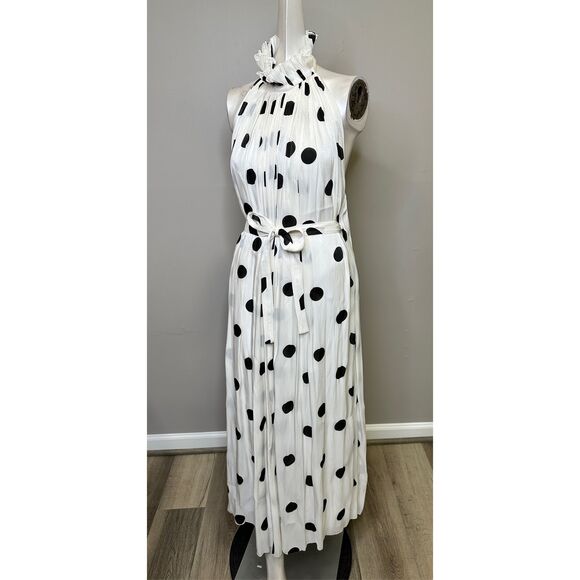 NWT Halpern Sleeveless Polka Dot Plisse Backless Midi Dress Size 36 (2) $2380 - Picture 9 of 14